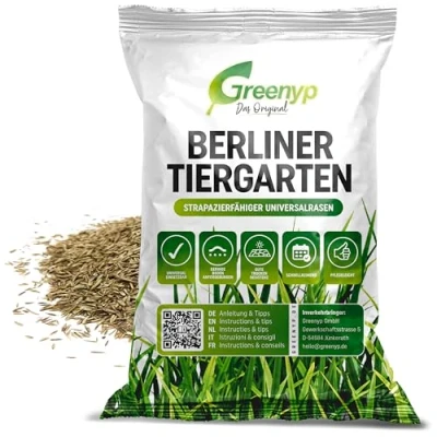 Abbildung von Rasensamen Berliner Tiergarten I schnellkeimend robuster Universalrasen Zierrasen Rasen Nachsaat Greenyp Grassamen Rasensaat Gras ideal als Neu und Nachsaat. (100m² / 2,5kg)