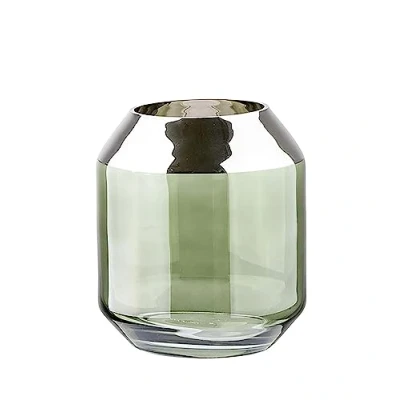 Abbildung von Fink Teelichthalter / Vase SMILLA dunkelgrün Glas H.14cm x B.12cm (1 St), mundgeblasen folierter silberfarbener Rand Ø Öffnung: 9,5 cm