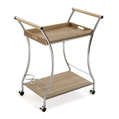 Abbildung von Versa Versatile Style Servierwagen mit Holzfinish, Maße (H x L B) 78,5 42 68,5 cm, MDF Holz, verchromtes Metall, Braun
