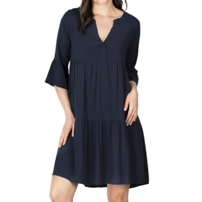 Abbildung von DENIMFY Sommerkleid Damen Kleid DFFrida A Linie 3/4 Arm Freizeitkleid mit V Ausschnitt aus 100% Viskose