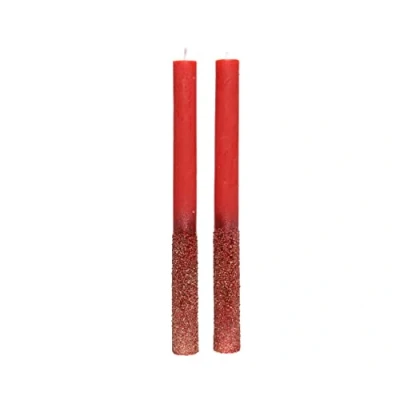 Abbildung von Kaemingk Stabkerzen ca. 2,2 x 25cm 2er Set mit Glitzer Wachs Weihnachtskerzen Tannenbaum Weihnachtsrot rot