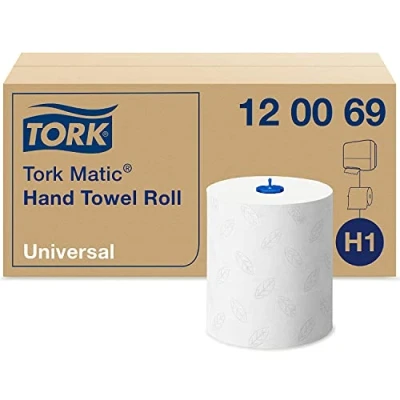 Abbildung von Tork Matic Rollenhandtücher Weiß H1, Universal Qualität, mit Prägung für effizientes Trocknen, 6 x 150 m Rollen, 120069