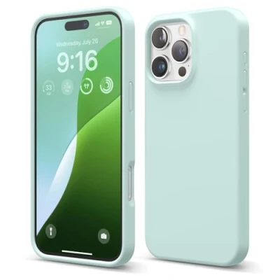 Abbildung von elago Premium Liquid Silikon Hülle Kompatibel mit iPhone 16 Pro Max Hülle, Ganzkörper Handyhülle, Stoßfest, Schlanke Kratzfester weicher Mikrofaser Innenfutter, 6.9 Zoll (Mintgrün)