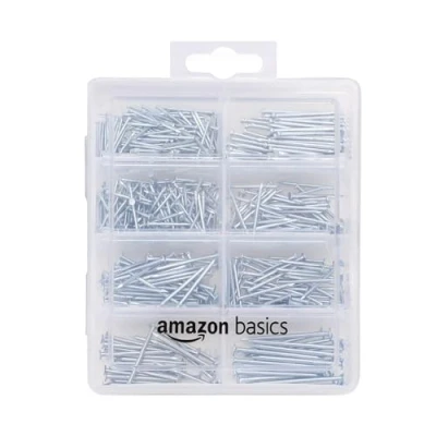 Abbildung von Amazon Basics Nagel Set, mit Senkkopf Nägeln, Drahtstiften, gewöhnlichen Drahtnägeln und Bilderrahmen 550 Stück