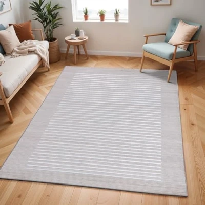 Abbildung von Surya Zagora Teppich Wohnzimmer Boho, großer Schlafzimmer 120x170 cm für Esszimmer mit geometrischem Muster, Skandinavischer Wohnzimmerteppich modern in Beige, Weiß und Grau