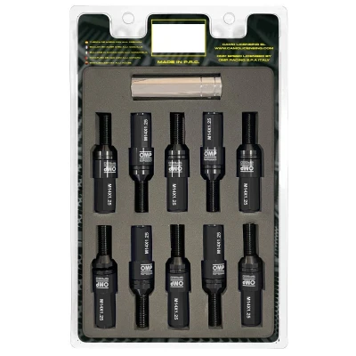 Abbildung von Omp SPEED Set 20 Radschrauben schwarz mit metrischer M14X1.25 Schlüssel 17 19 lang Gewinde 28 mm schwarzem Aluminium 7075 + DIN 12.9