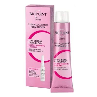 Abbildung von Biopoint Color Permanente Farbcreme mit Hyaluplex Serum Ampulle, Haarfärbemittel Hyaluronsäure, nährt, spendet Feuchtigkeit und verleiht eine helle intensive Farbe, 60 ml