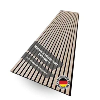 Abbildung von Sanfino Bambus Akustikpaneele 240x60 Echtholz OHNE Furnier (3 Stk./4,32m²) 2,2cm hohe 3D Wandpaneele mit schwarzem Filz Schallschutz Klasse A Wandverkleidung innen für Wohnzimmer, Studio &amp; Büro