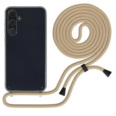 Abbildung von EAZY CASE Handykette kompatibel mit Samsung Galaxy A55 Kette zum Umhängen für Hülle Band aus Silikon stoßfeste transparente Handyhülle als Fallschutz in Taupe Clips Schwarz