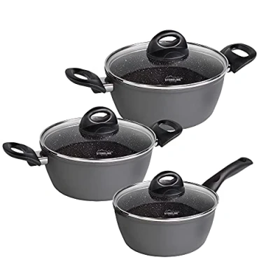 Abbildung von STONELINE Topf Set &quot;CERAMIC&quot;, Aluminium, (Set, 6 tlg., 1x Bratentopf Ø 24 cm, Kasserolle 18 Kochtopf 20 cm), Induktion
