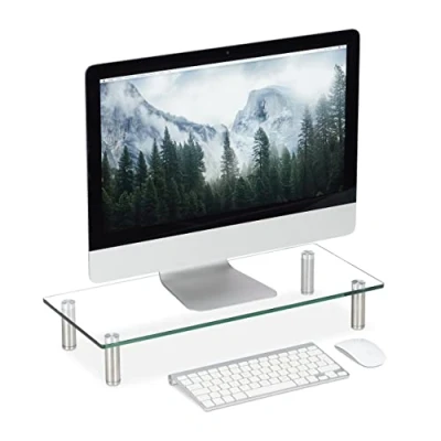 Abbildung von Relaxdays Bildschirmständer Glas, TV Aufsatz, Notebookständer höhenverstellbar 9 11 cm, B x T: 56 24 transparent
