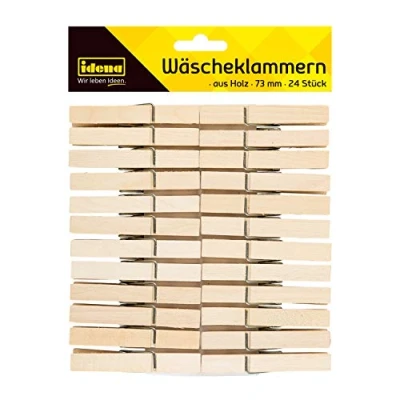Abbildung von Wäscheklammern aus Holz, 24 Stück, ca. 7,3 cm lang, zur Fixierung von Kleidung auf der Leine und zum Basteln, Dekorieren Verzieren