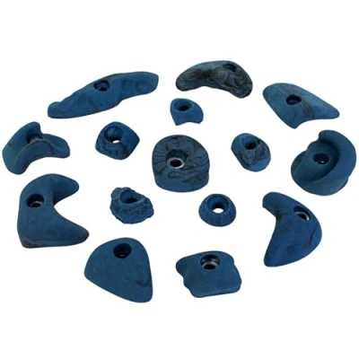 Abbildung von ALPIDEX 15 Klettergriffe Klettersteine Je 5 Griffe Größen L, M, S Verschiedene Formen Ideales Starterset Klettergriffset, Farbe:blau meliert