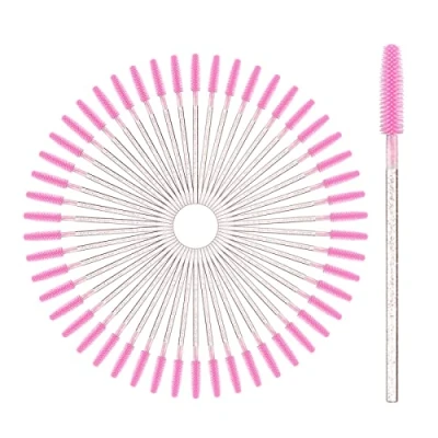 Abbildung von vgggrd 50 Stück Einweg Wimpernbürste, Kosmetik Pinsel für Wimpern und Augenbrauen, Mascara Zauberstäbe Beauty Salon Hausgebrauch (Transparentes Rosa)