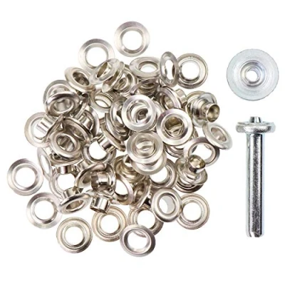 Abbildung von Langlauf Schuhbedarf Ösen mit Scheibe und Werkzeug 4/5/8/11/14mm Silber/schwarz/Gold rostfrei (Silber 5mm)