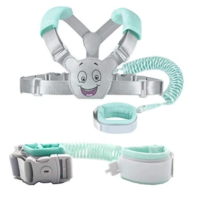 Abbildung von Laufgurt für Kleinkinder, Kinder Laufgeschirr, 3 in 1 Set, Sicherheits Handgelenkmanschette mit Schloss + Rucksack 1,5 m Gummigurt