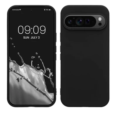 Abbildung von kwmobile Hülle kompatibel mit Google Pixel 9 / Pro gummierte TPU Silikon Handyhülle Schutzhülle für kabelloses Laden Case in Schwarz