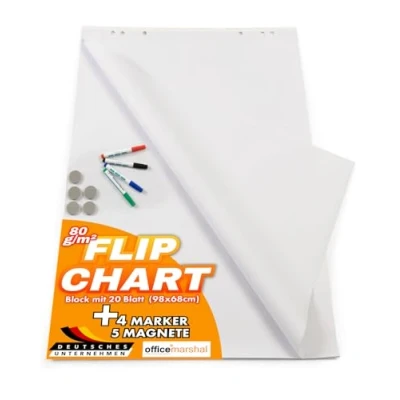 Abbildung von OfficeMarshal Magnetisches Whiteboard mit Alurahmen und Stiftablage für Büro, Heim Schule, Magnettafel kratzfest trocken abwischbar Magentboard (Flipchart Papier)