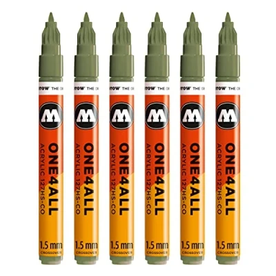 Abbildung von Molotow One4All 127HS CO Acryl Marker (1,5 mm Strichstärke, hochdeckend und permanent, UV beständig, für fast alle Untergründe) 6 Stück Farbe 205 amazonas hell