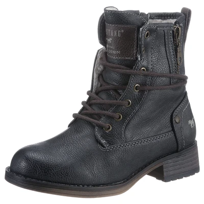 Abbildung von Mustang Shoes Winterboots, Schnürboots, Stiefelette, Blockabsatz, mit Reißverschluss