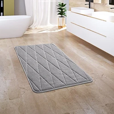 Abbildung von Badematte Corby 254 Paco Home, Höhe 13 mm, rutschhemmend beschichtet, fußbodenheizungsgeeignet, Polyester, rechteckig, Badteppich, Rauten Muster, Hoch Tief Effekt, Memory Foam Effekt