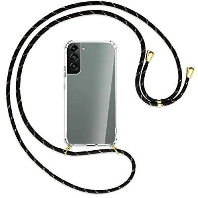Abbildung von mtb more energy® Handykette kompatibel mit Samsung Galaxy S22 5G (SM S901, 6.1&#039;&#039;) Schwarz+Gold gestreift/Gold Smartphone Hülle zum Umhängen Anti Shock Full TPU Case