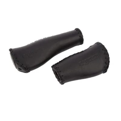 Abbildung von ergotec 344122 Fahrrad Lenkergriffe ALS 09/1 / Leder Kraton Fahrradgriffe, schwarz, 135/92mm