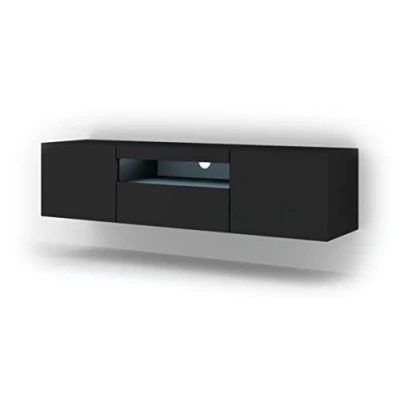 Abbildung von BIM Furniture Lowboard TV Schrank Aura 150 cm Hängend oder Stehen universal Unterschrank Fernsehschrank Board Sideboard HiFi Tisch Hängender (Schwarze Matte mit LED)