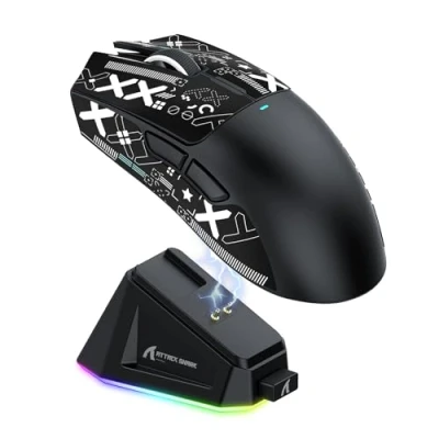 Abbildung von ATTACK SHARK X11 Gaming Mouse mit Magnetic Charging Dock, PixArt PAW3311 Sensor, BT/2.4G Wireless/Wired Grip Tape, 22000 DPI, Gamer Mice for Win11/Xbox/PS/Mac (Schwarz)
