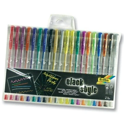 Abbildung von Folia 1929 Black Style Gelschreiber, 20 Stifte, 10x metallic &amp; glitter, mehrfarbig (1 Packung)