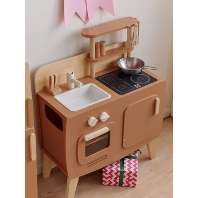 Abbildung von Vertbaudet Retro Spielküche, Küche aus Holz FSC grün/Natur ONE Size