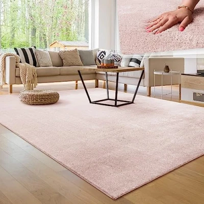Abbildung von Paco Home Moderner Kuscheliger Wohnzimmer Teppich Kurzflor waschbar flauschig Weich Einfarbig Felloptik zeitlos stilvoll rutschfest pflegeleicht, Grösse:120x170 cm, Farbe:Rosa