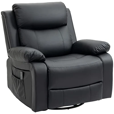 Abbildung von HOMCOM Fauteuil de Massage et Relaxation électrique inclinable pivotant Repose pied télécommande Noir