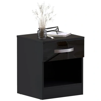 Abbildung von Amazon Marke Movian Hochglanz Nachttisch mit 1 Schublade, Schwarz, 47 x 40 36 cm