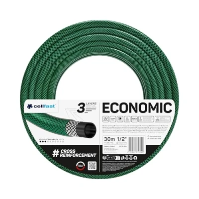 Abbildung von Cellfast 10 002 Gartenschlauch ECONOMIC Elastisch und flexibel 3 lagiger Wasserschlauch aus Polyesterkreuzgewebe, UV Strahlen Algenablagerungbeständig 20 bar Berstdruck, 30m, 44198 zoll, 2