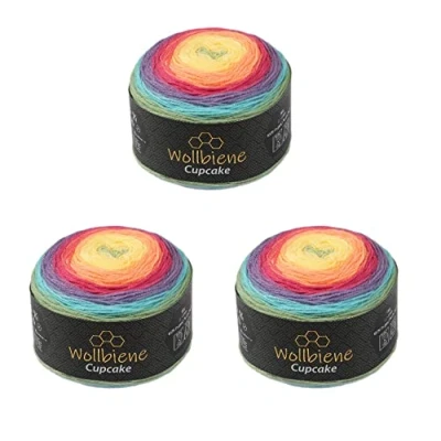 Abbildung von Cupcake 3 x 150g Strickwolle 450 Gramm Wolle zum Stricken und Häkeln Babywolle türkische Farbverlaufswolle (rainbow pastell 2030)