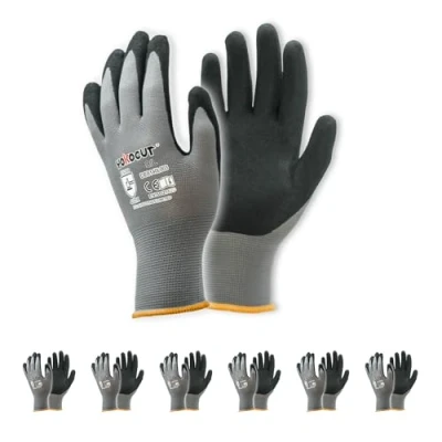 Abbildung von Arbeitshandschuhe für Mechaniker, Elektriker, Montagehandschuhe, Werkstatt, gartenhandschuhe, kfz Handschuhe, mit Rutschfeste &amp; Touchscreen Funktion, 6 Paar Nitril Schutzhandschuhe Herren (Größe 9/L)