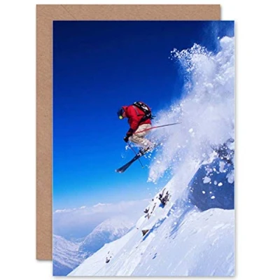 Abbildung von Wee Blue Coo Skier Ski Jumping Snow Sport Sky Photo Birthday Sealed Greeting Card Plus Envelope Blank inside Schnee Fotografieren