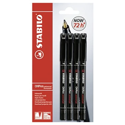 Abbildung von Folienstift STABILO OHPen universal permanent fein 4er Pack schwarz