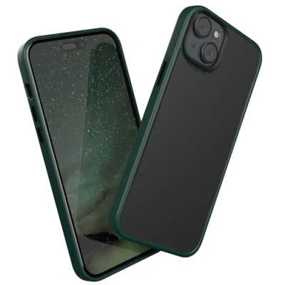 Abbildung von EAZY Case Hybrid Outdoor kompatibel mit iPhone 15 Plus Handyhülle für Hülle als Fallschutz schlanke Schutzhülle stoßfestes Cover in Matt Transparent/Nacht Grün