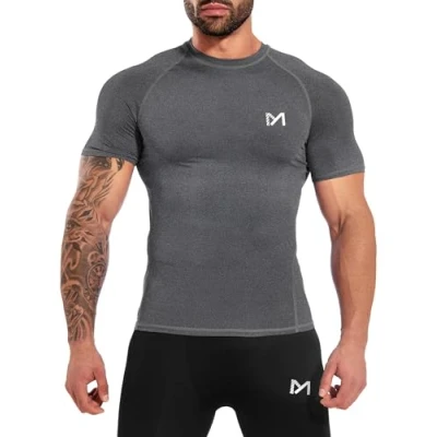 Abbildung von MEETYOO Kompressionsshirt Herren,Funktionsshirt Kurzarm Fitnessshirt Männer Sportshirt Atmungsaktiv Laufshirt für Laufen Jogging Turnhalle
