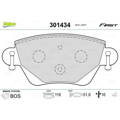 Abbildung von VALEO 301434 Bremsbelagsatz FIRST Hinterachse exkl. Verschleißwarnkontakt ohne Anti Quietsch Blech FORD: MONDEO 3 Stufenheck, 3, Kombi
