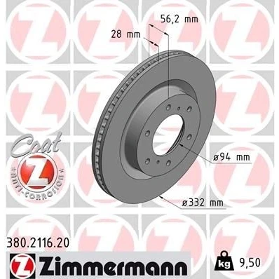 Abbildung von ZIMMERMANN COAT Z 380.2116.20 Bremsscheibe 332 28 8/6 6 140 innenbelüftet beschichtet MITSUBISHI: PAJERO 4