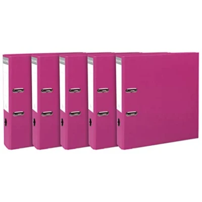 Abbildung von Exacompta 53359SE 5er Pack Premium Ordner. Made in Germany. Kunststoffbezug außen und innen 8 cm breit DIN A4 MAXI himbeere Ringordner Aktenordner Briefordner Büroordner Plastikordner Schlitzordner