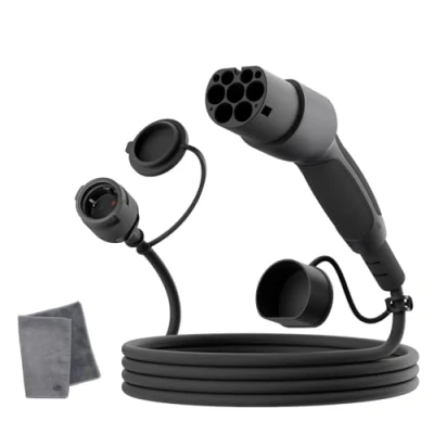 Abbildung von dé Adapter Typ 2 auf Schuko Elektroauto Ladestecker, 16A 3m. Einfaches Laden an Ladestationen/Wallboxen trotz Verwendung von 230V Ladegeräten für E Bike, Scooter, Motorrad. IP55 Nicht V2L