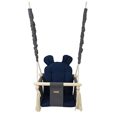 Abbildung von Kinderschaukel Babyschaukel Indoor Schaukel Hängeschaukel Sitzschaukel Hängesitz (Muster: grau, dunkelblau)