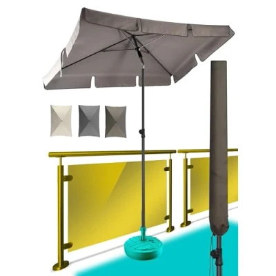Abbildung von Menz Sonnenschirm, inkl. Sonnenschirmhülle UPF 50+ Sonnenschirm rechteckig 200 x 125 cm, Sonnenschutz Balkon, Balkon Schirm in Taupe