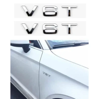 Abbildung von 2pcs V6T Logo 3D Chrome Emblem Decal Sticker Badge for Universal