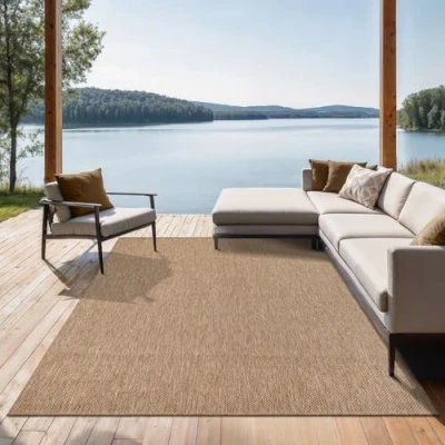 Abbildung von the carpet Mistra robuster Teppich, modern, langlebig und pflegeleicht, In Outdoor, Wohnzimmer, ideal für Küche, Flur Wintergarten, flachgewebt, Natur, 80 x 150 cm