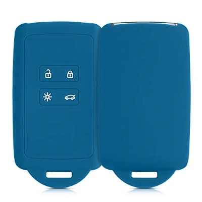 Abbildung von kwmobile Autoschlüssel Hülle kompatibel mit Renault 4 Tasten Smartkey (nur Keyless Go) Silikon Schutzhülle Schlüsselhülle Cover in Blue Reef
